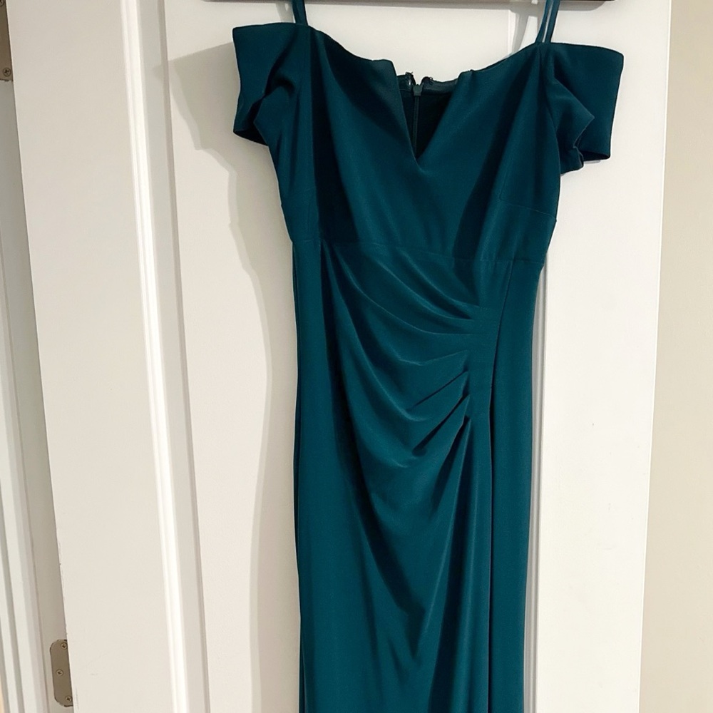 Sophisticated Long Formal Off-Shoulder Teal Dress